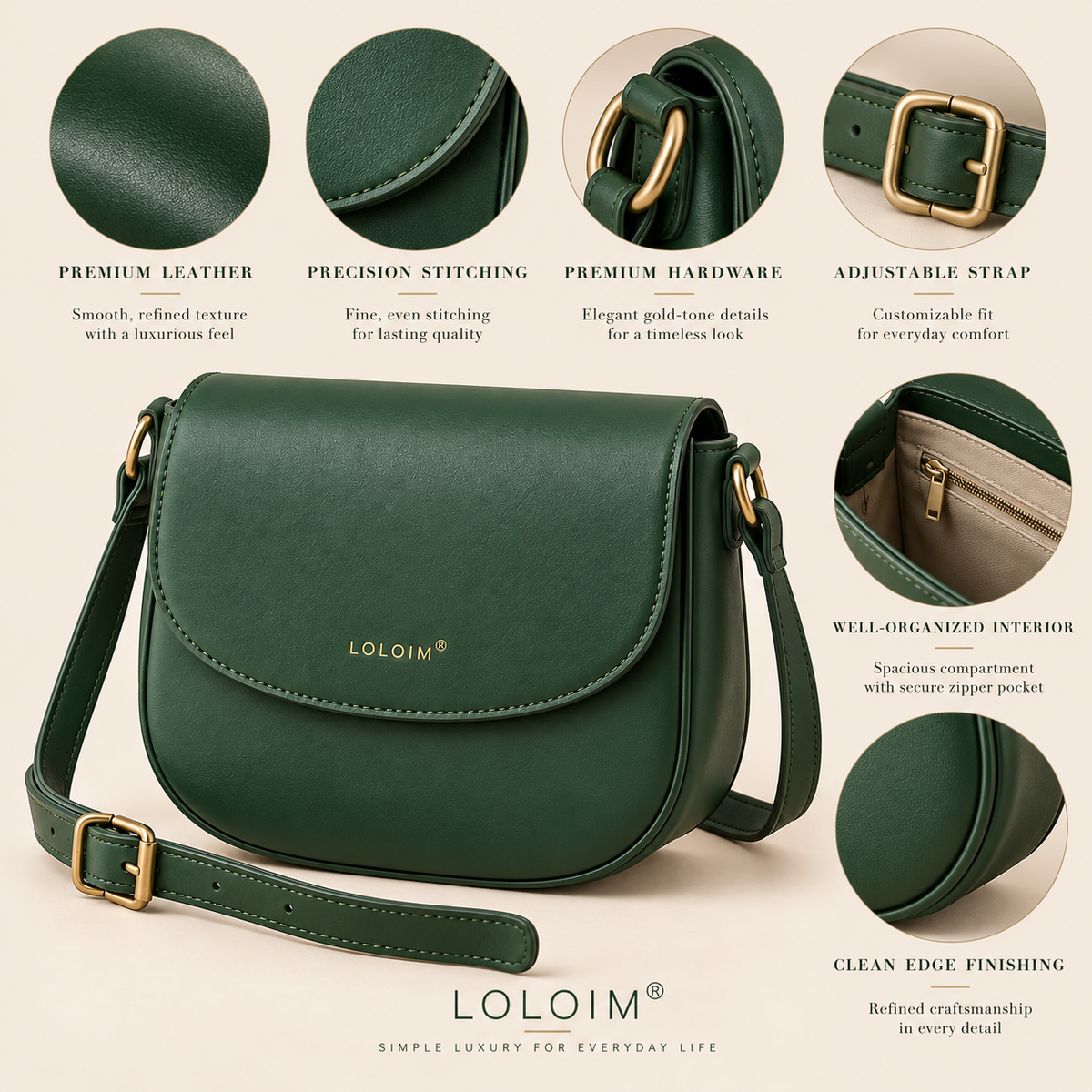 loloim® Forest Green Saddle Crossbody Bag
