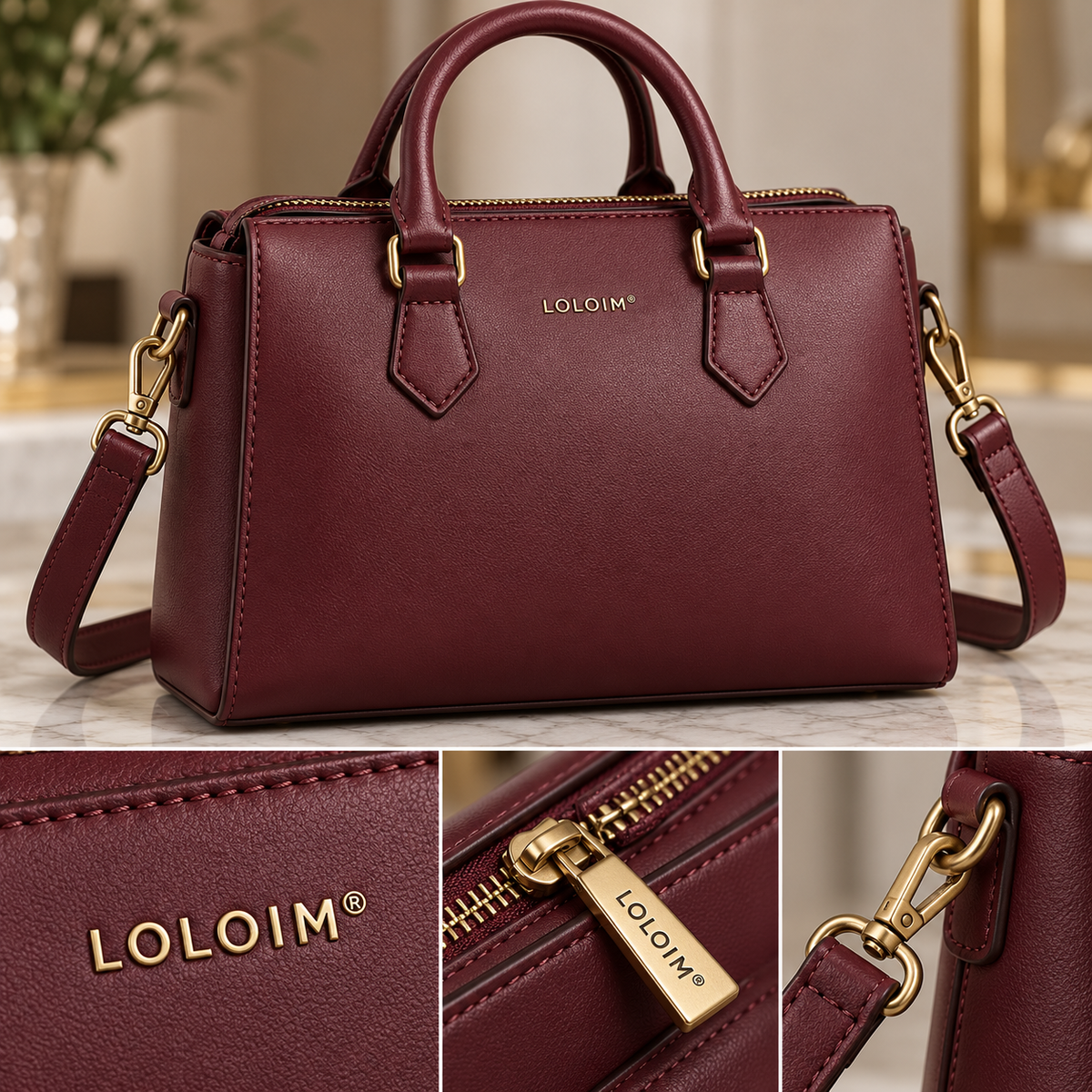 loloim® Burgundy Structured Top-Handle Bag