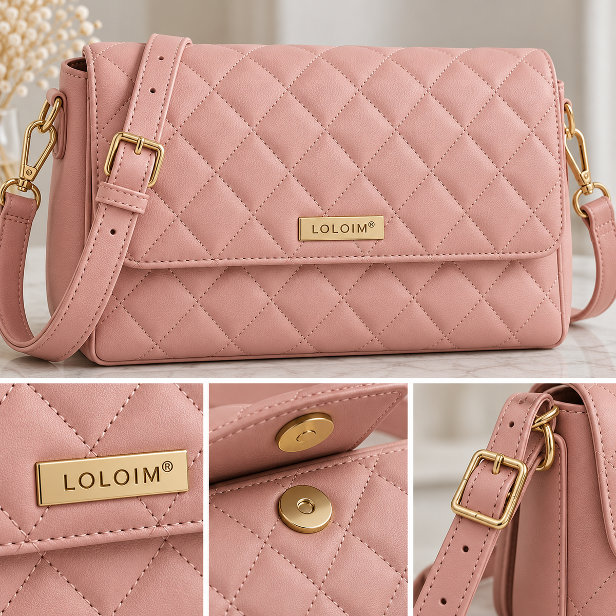loloim® Blush Pink Quilted Crossbody Bag