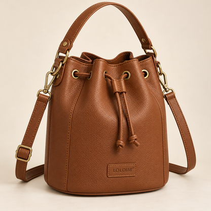 loloim® Cognac Brown Drawstring Bucket Bag