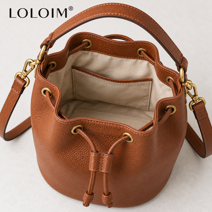 loloim® Cognac Brown Drawstring Bucket Bag