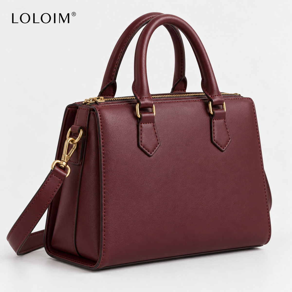 loloim® Burgundy Structured Top-Handle Bag