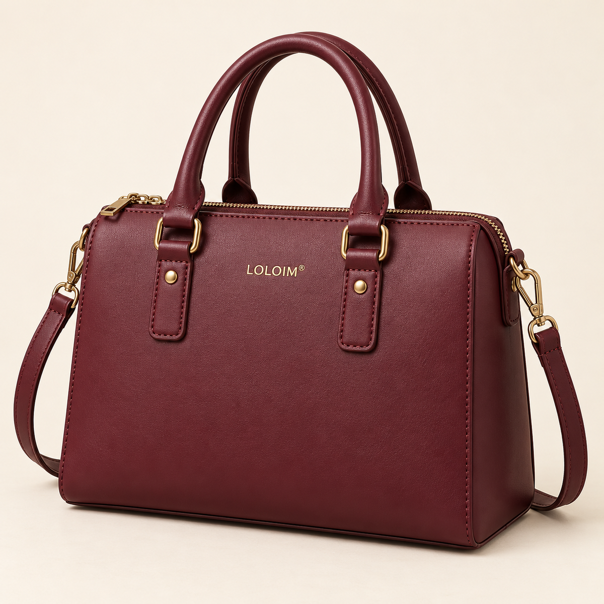 loloim® Burgundy Structured Top-Handle Bag