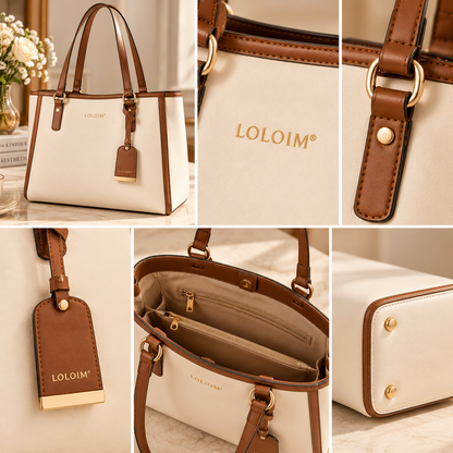 LOLOIM® Cream & Brown Structured Tote Bag