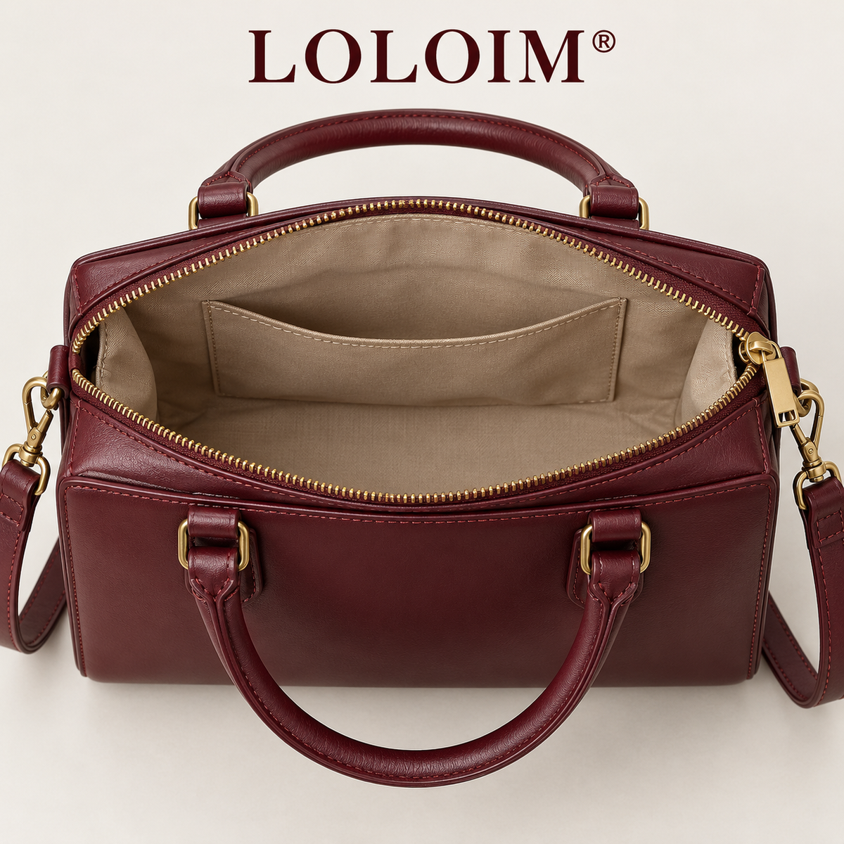loloim® Burgundy Structured Top-Handle Bag