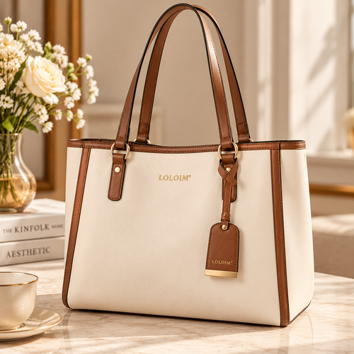 LOLOIM® Cream & Brown Structured Tote Bag