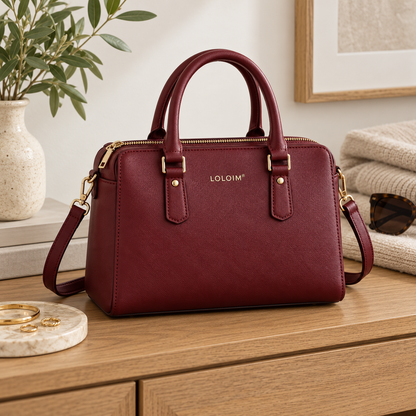 loloim® Burgundy Structured Top-Handle Bag