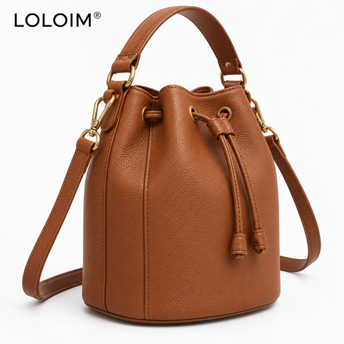 loloim® Cognac Brown Drawstring Bucket Bag