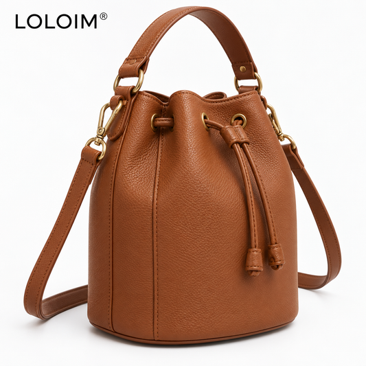 loloim® Cognac Brown Drawstring Bucket Bag