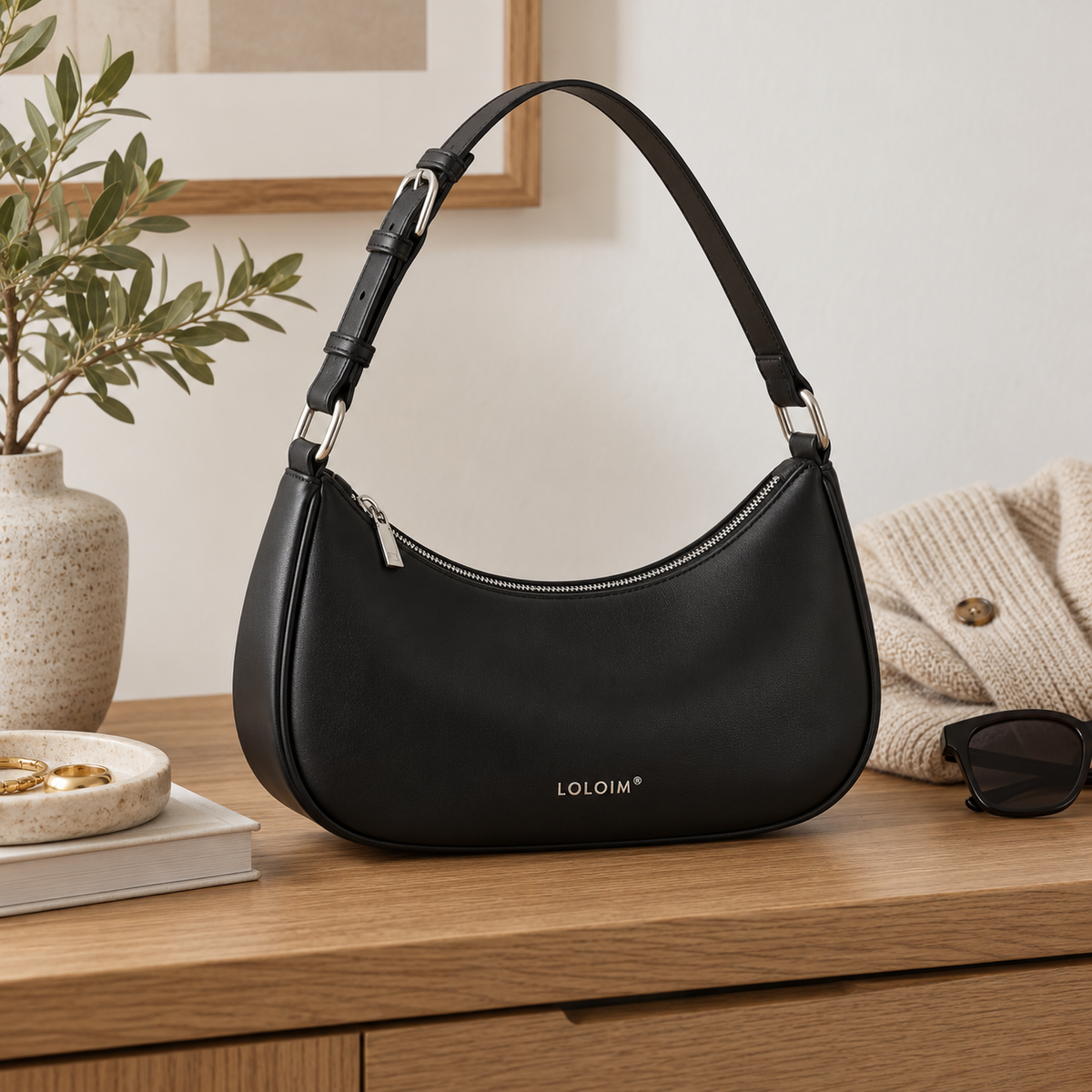 loloim® Black Crescent Shoulder Bag