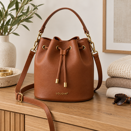 loloim® Cognac Brown Drawstring Bucket Bag