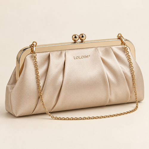 loloim® Champagne Pleated Evening Clutch