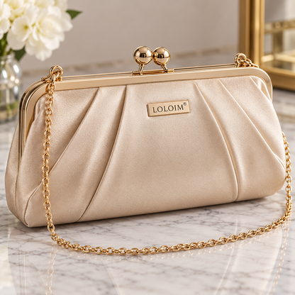 loloim® Champagne Pleated Evening Clutch