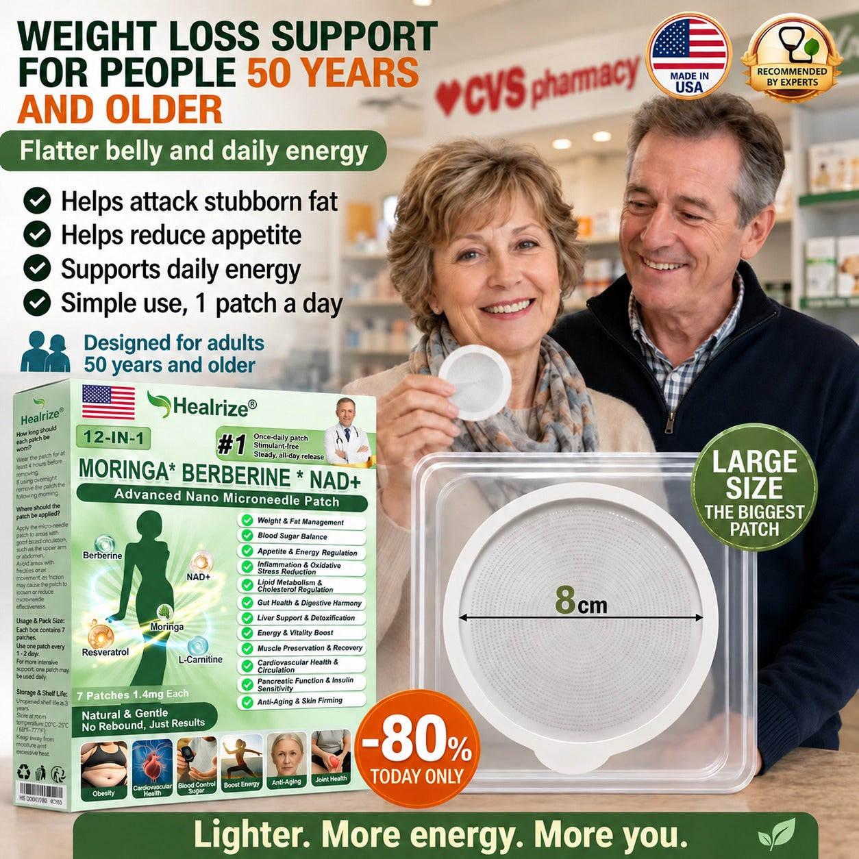 Healrize Moringa Berberine NAD+ patch packaging and patch